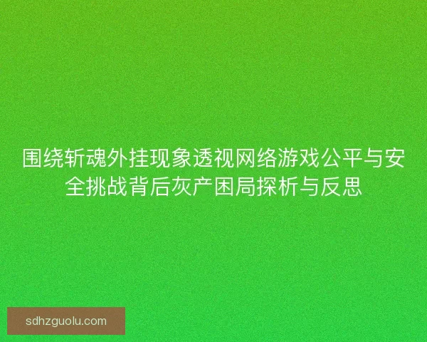 围绕斩魂外挂现象透视网络游戏公平与安全挑战背后灰产困局探析与反思